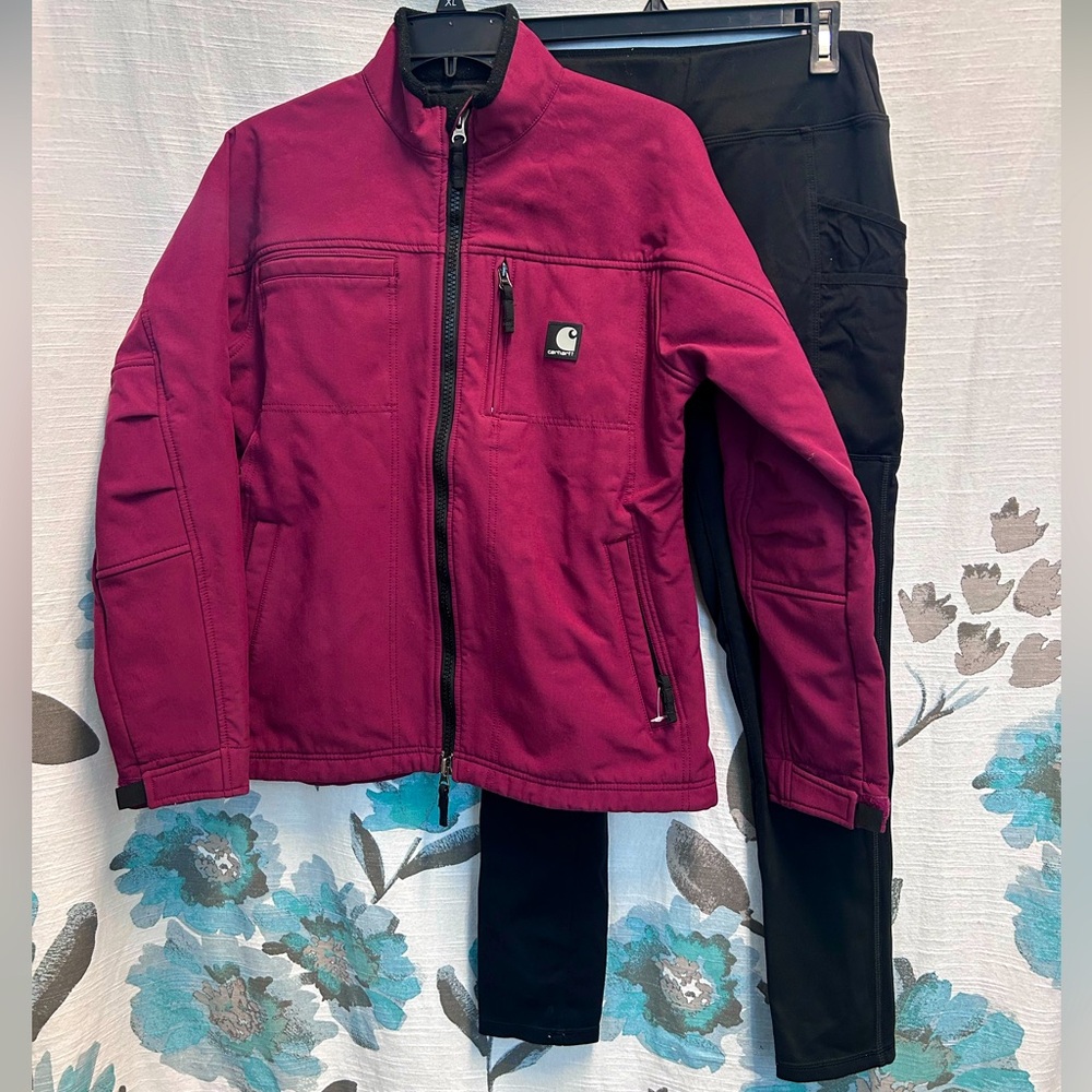 Carhartt Burgundy Jacket and Black Pants Set